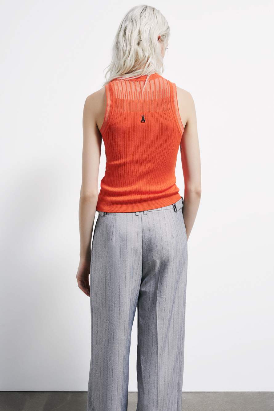 Sheer knit tank top, Orange, Patrizia Pepe