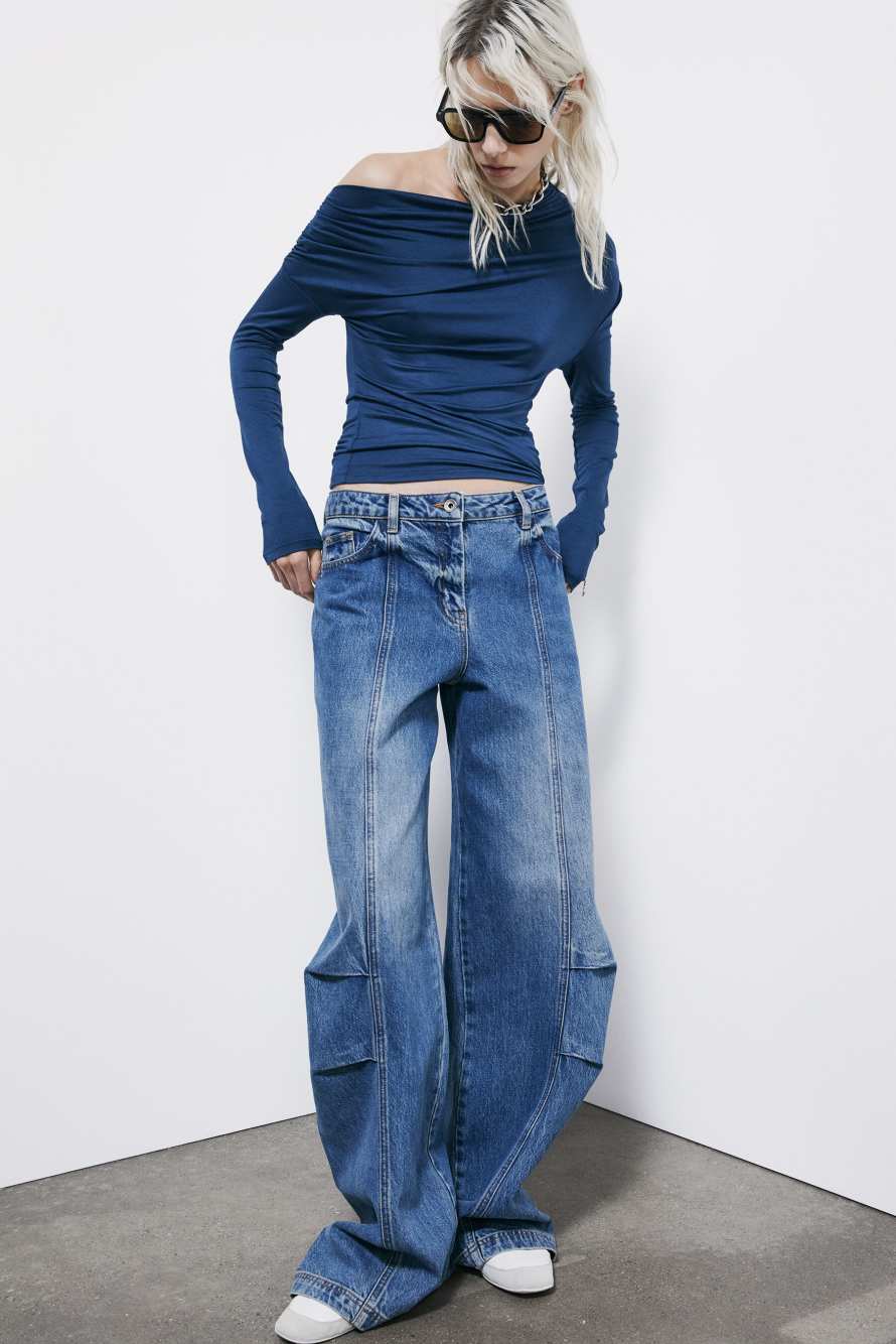 Draped one-shoulder T-shirt, Blue, Patrizia Pepe