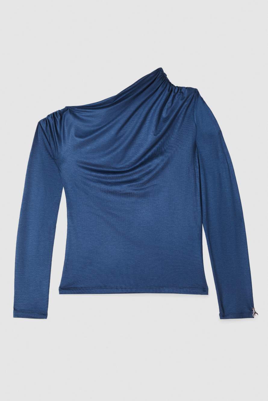 Draped one-shoulder T-shirt, Blue, Patrizia Pepe