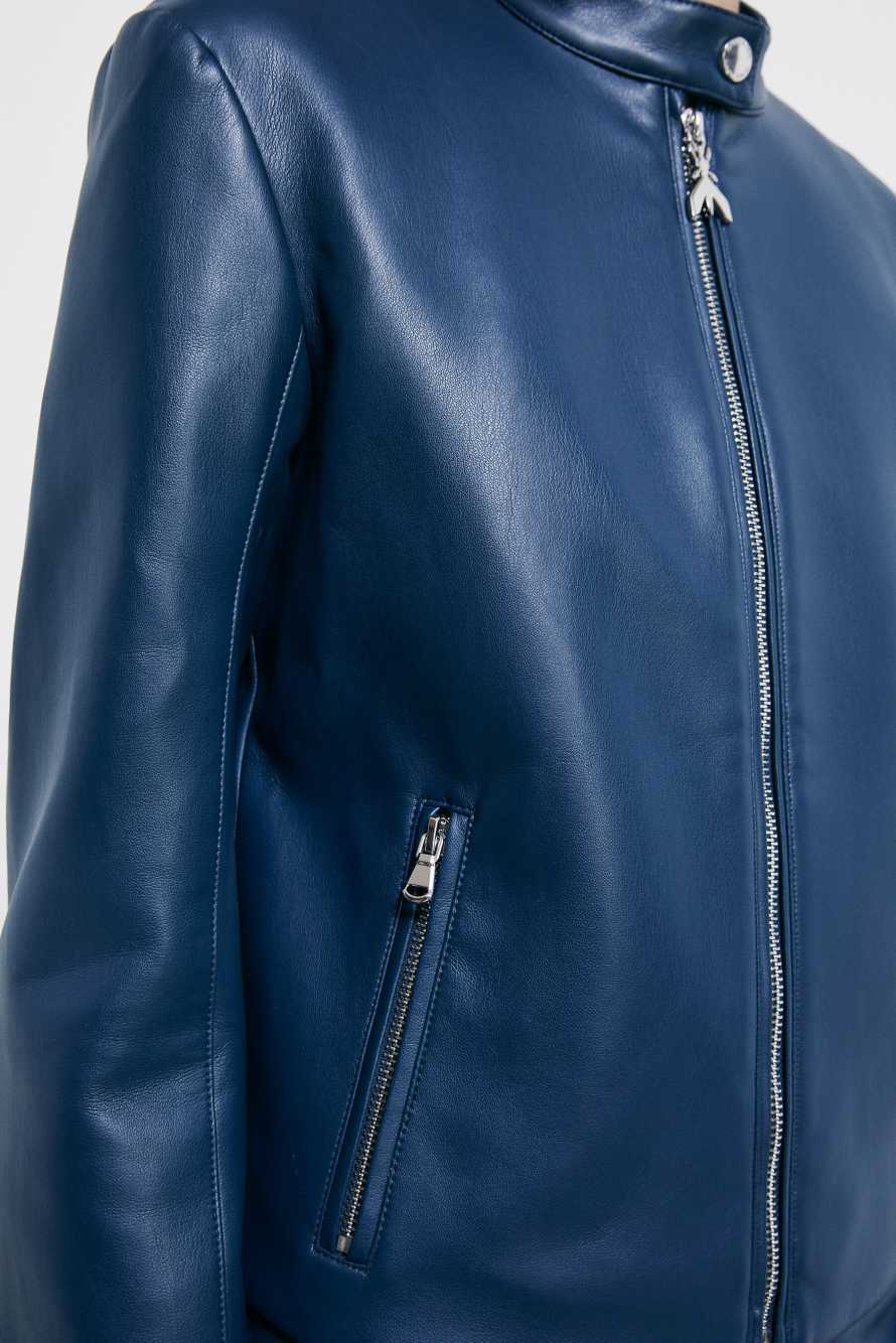 Coated fabric biker jacket, Blue, Patrizia Pepe