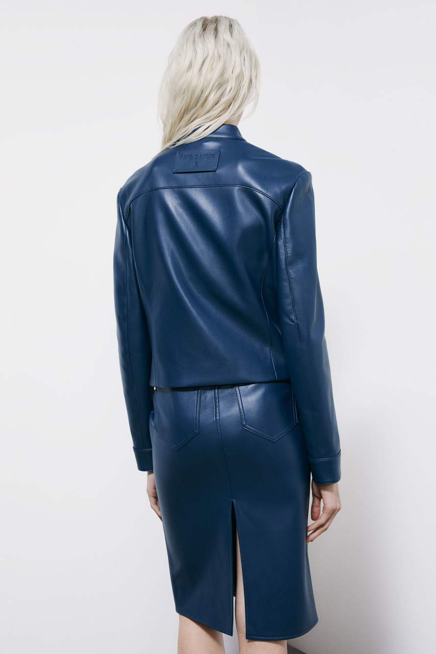Coated fabric biker jacket, Blue, Patrizia Pepe