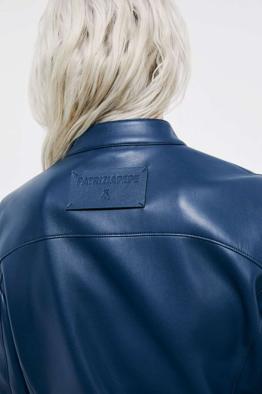 Coated fabric biker jacket, Blue, Patrizia Pepe