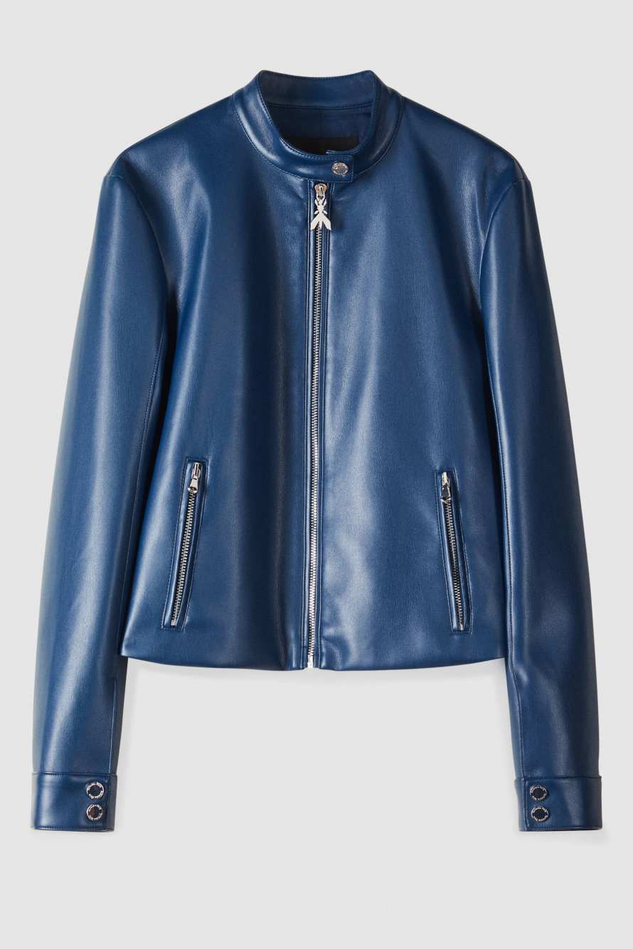 Coated fabric biker jacket, Blue, Patrizia Pepe
