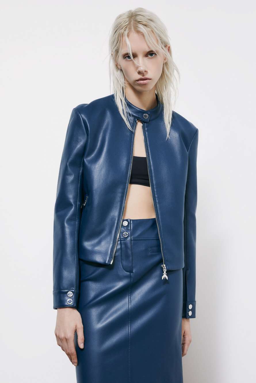 Coated fabric biker jacket, Blue, Patrizia Pepe