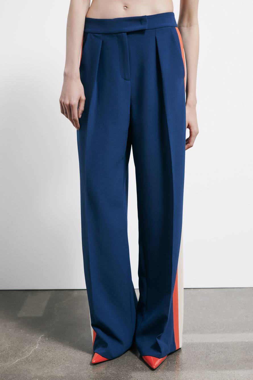 Fluid pants with bands in contrasting color, Blue/Orange/Ivory, Patrizia Pepe