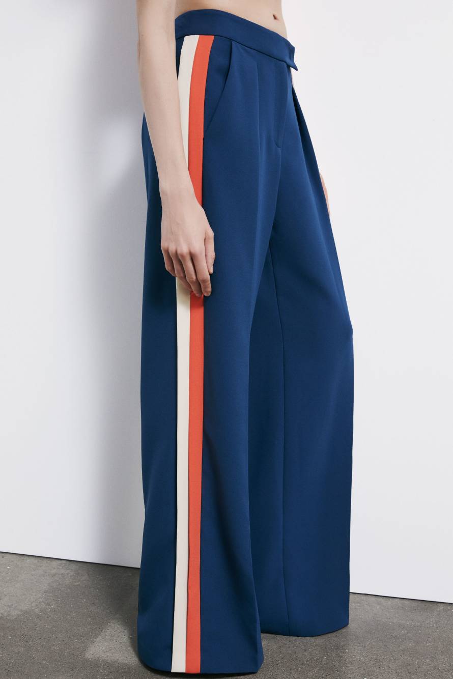 Fluid pants with bands in contrasting color, Blue/Orange/Ivory, Patrizia Pepe