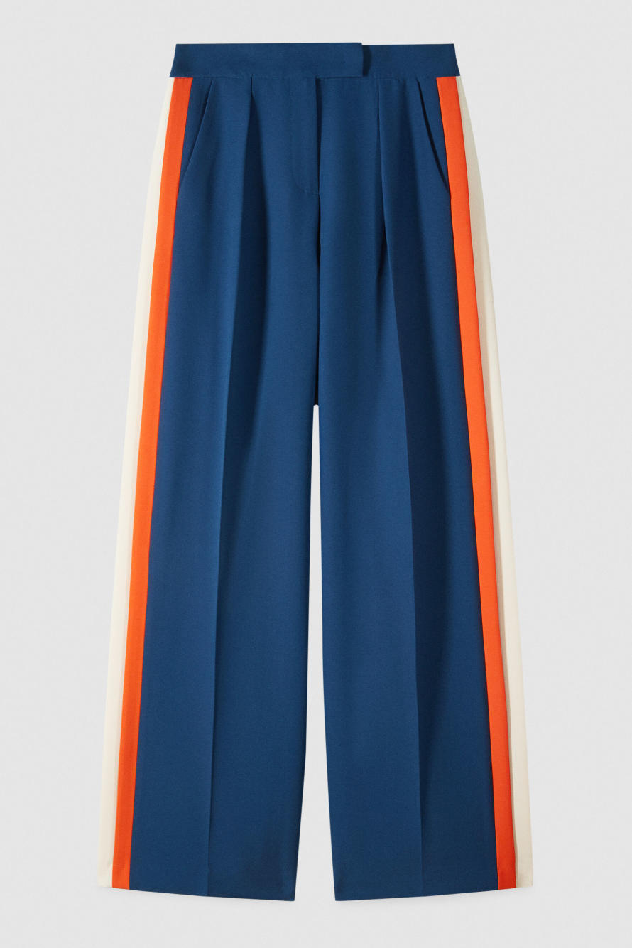Fluid pants with bands in contrasting color, Blue/Orange/Ivory, Patrizia Pepe