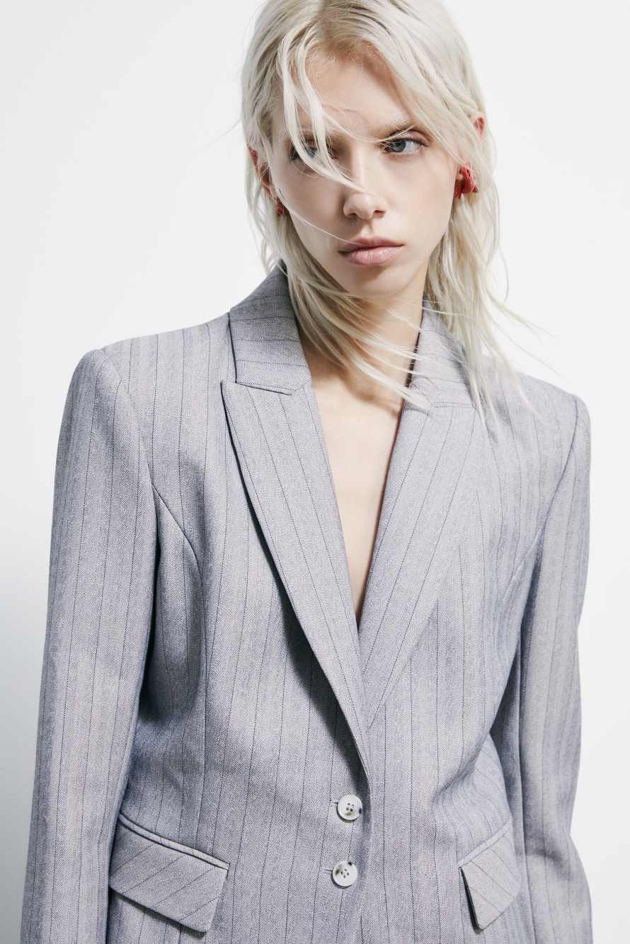 Slim pinstripe blazer, Grey, Patrizia Pepe