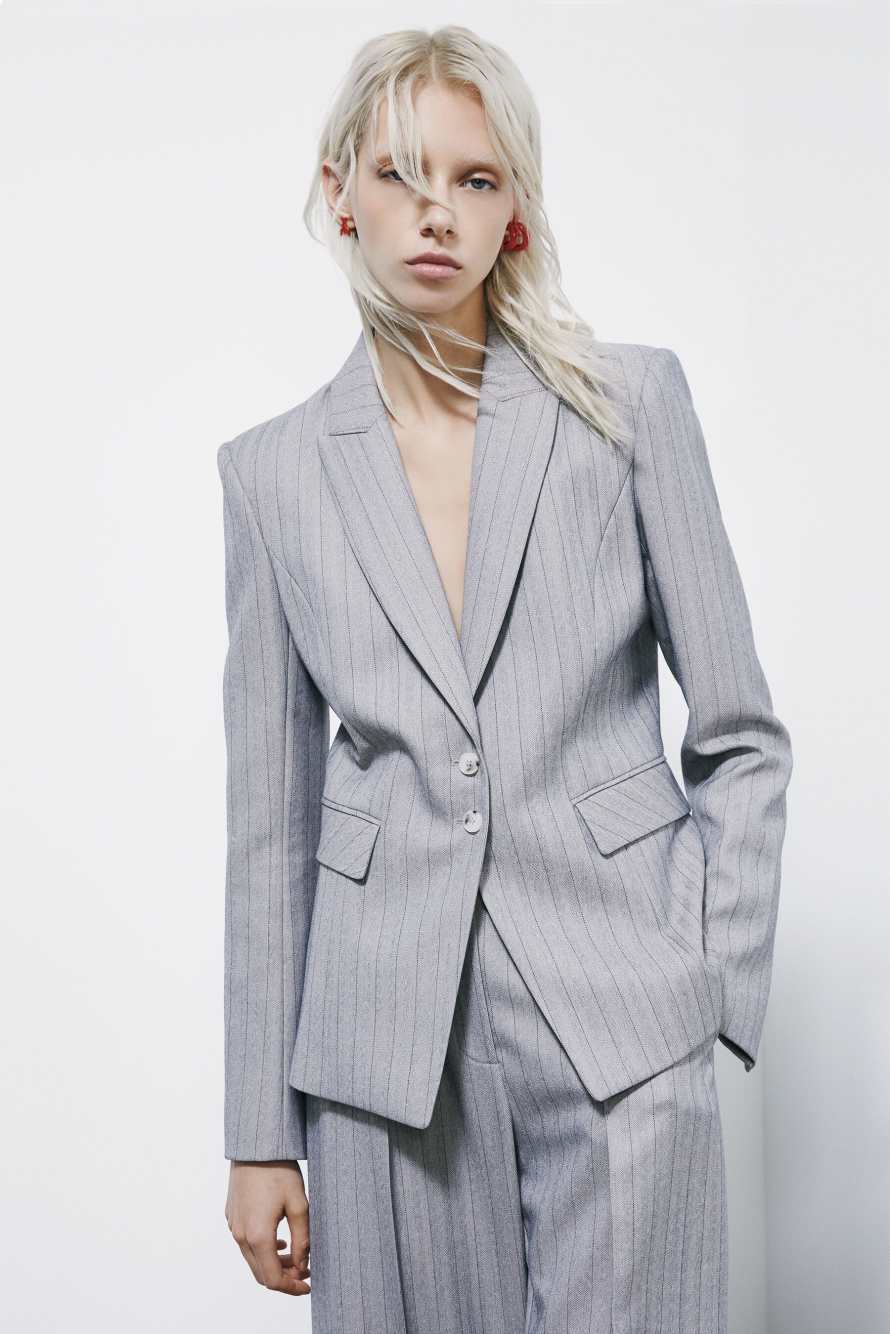 Slim pinstripe blazer, Grey, Patrizia Pepe