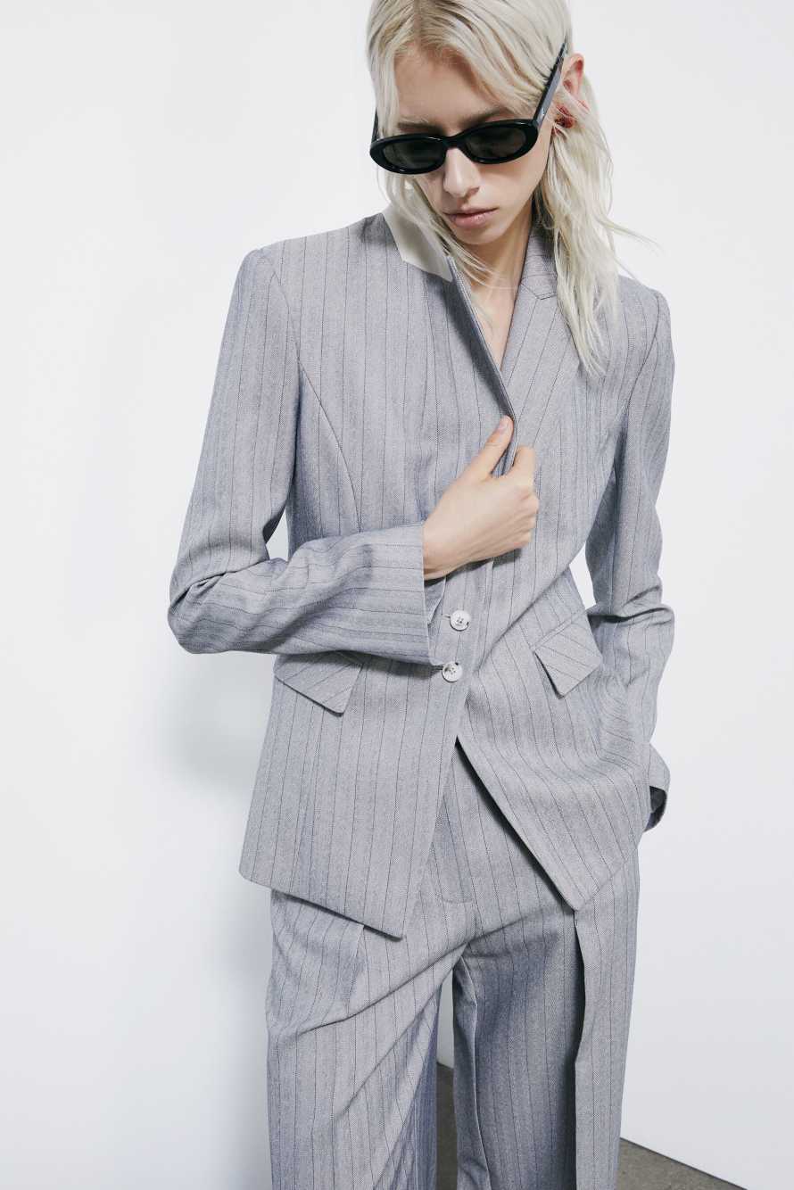 Slim pinstripe blazer, Grey, Patrizia Pepe