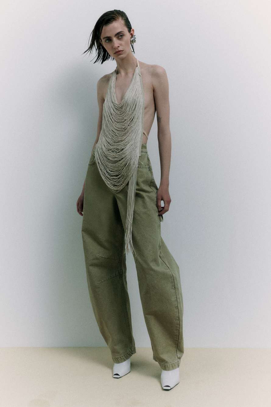 Jeweled top with fringes, White, Patrizia Pepe