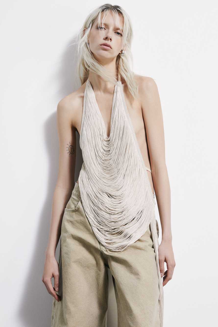 Jeweled top with fringes, White, Patrizia Pepe