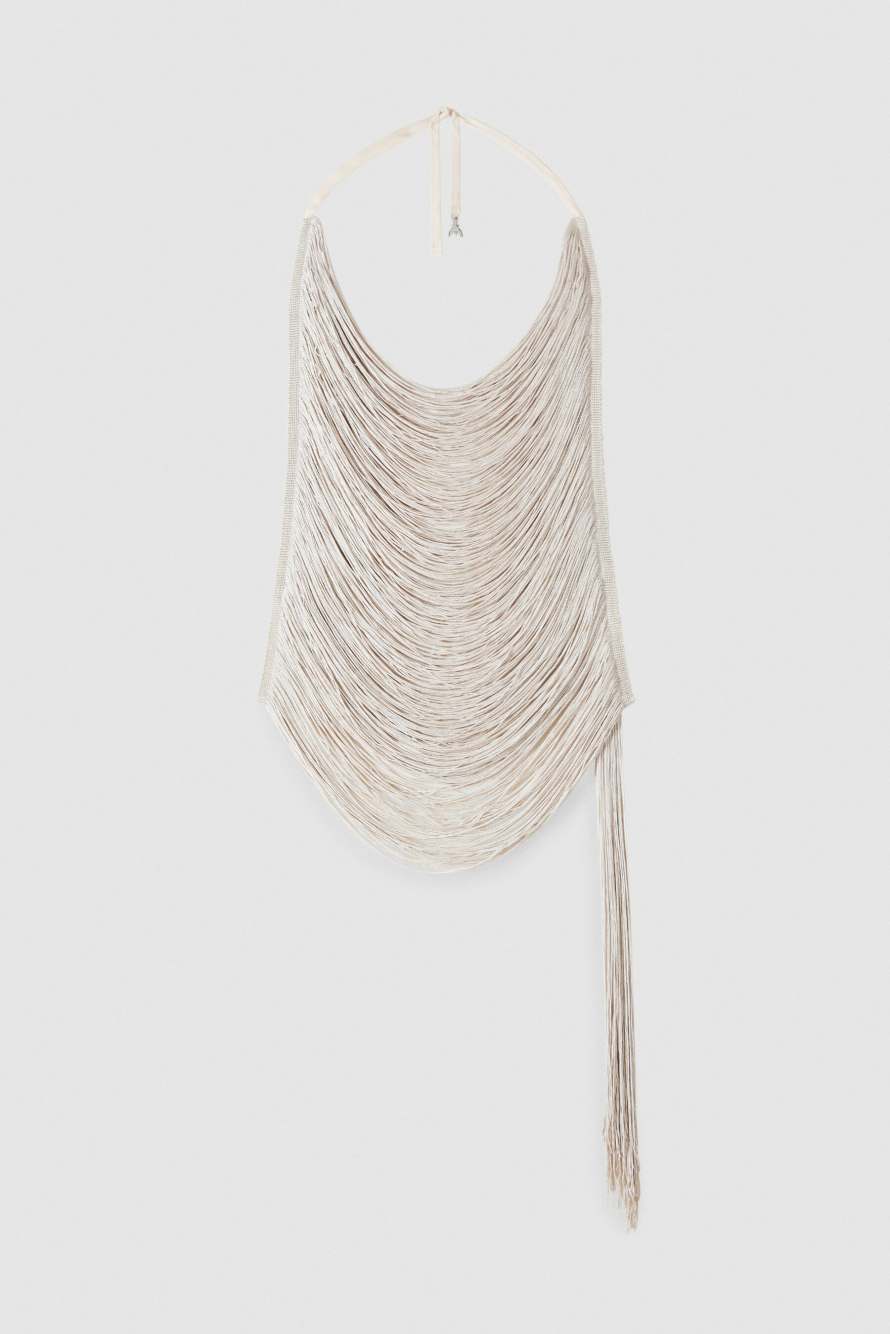 Jeweled top with fringes, White, Patrizia Pepe