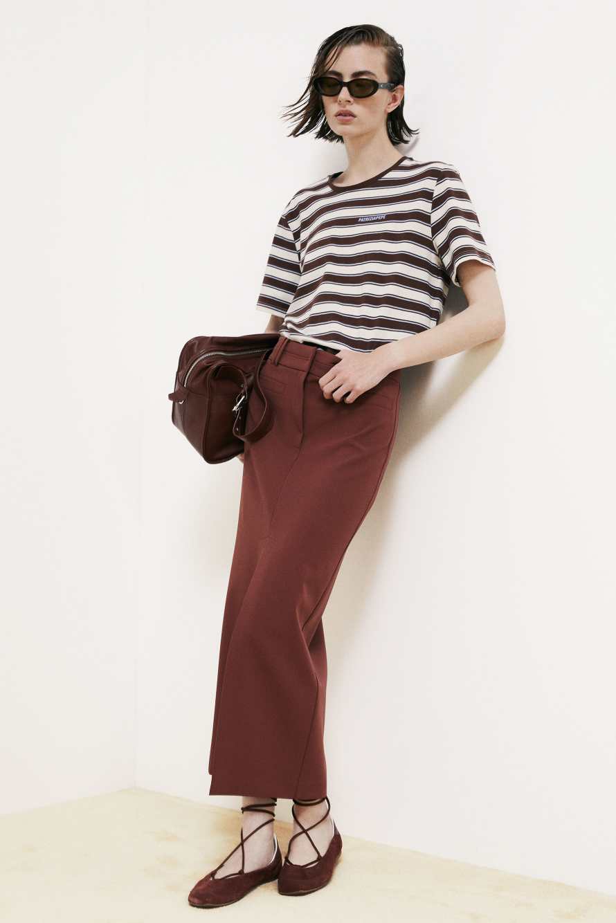 Viscose blend tailored midi skirt, Brown, Patrizia Pepe