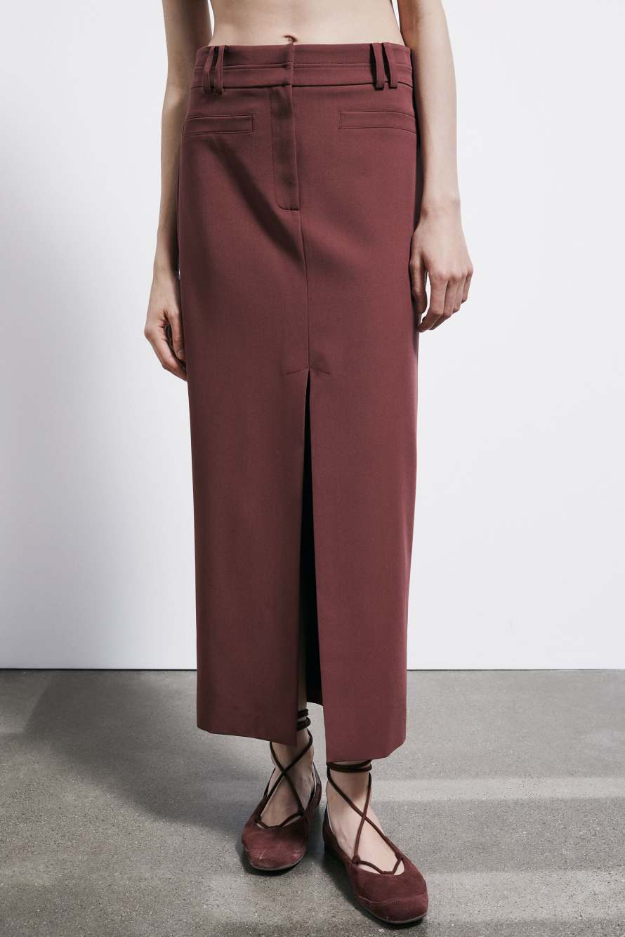 Viscose blend tailored midi skirt, Brown, Patrizia Pepe