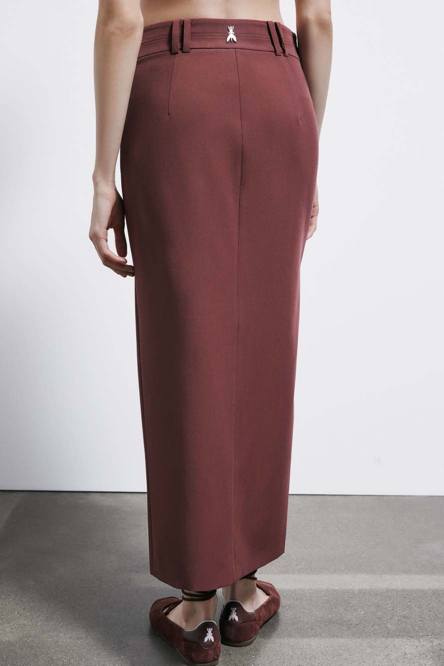 Viscose blend tailored midi skirt, Brown, Patrizia Pepe