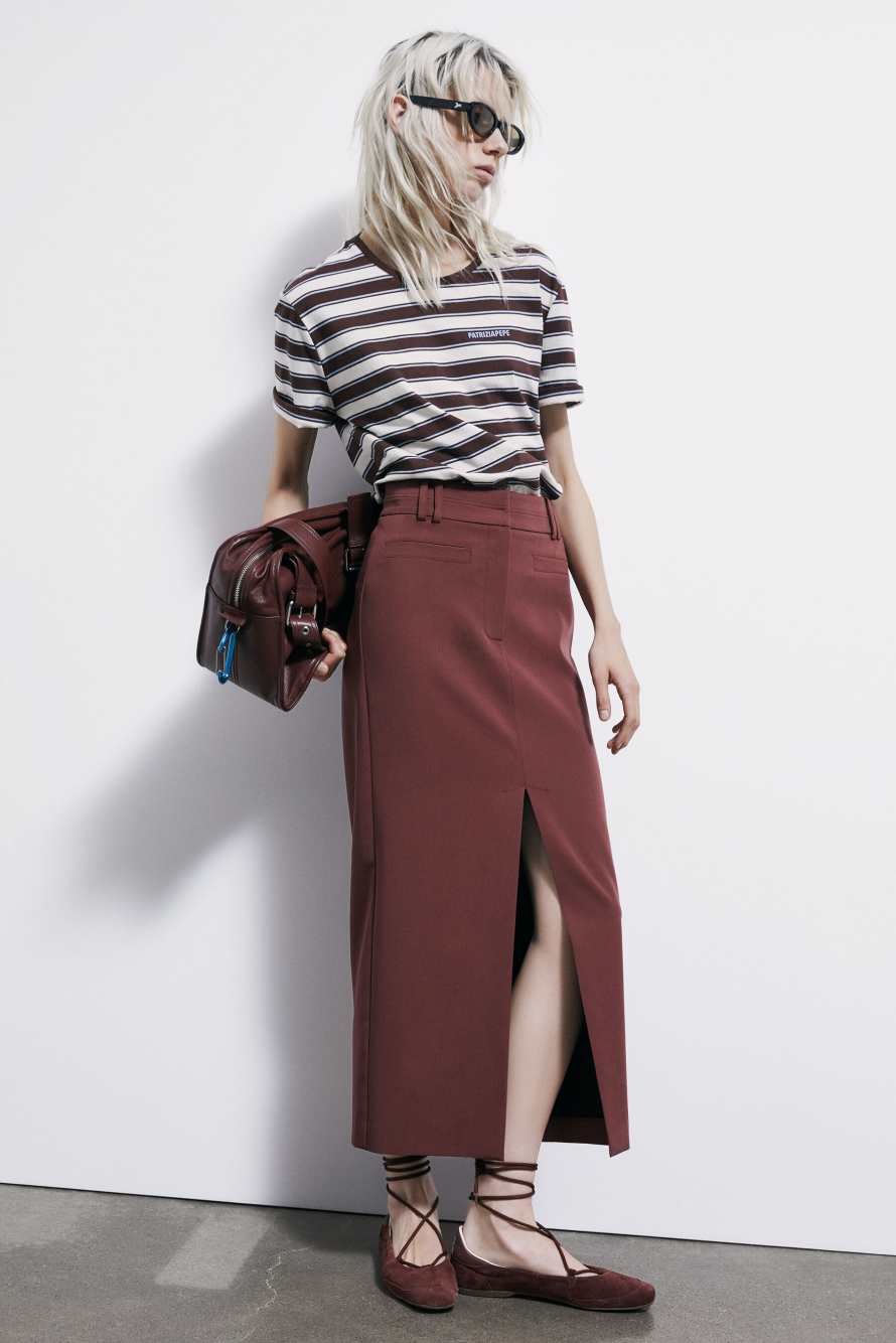 Viscose blend tailored midi skirt, Brown, Patrizia Pepe