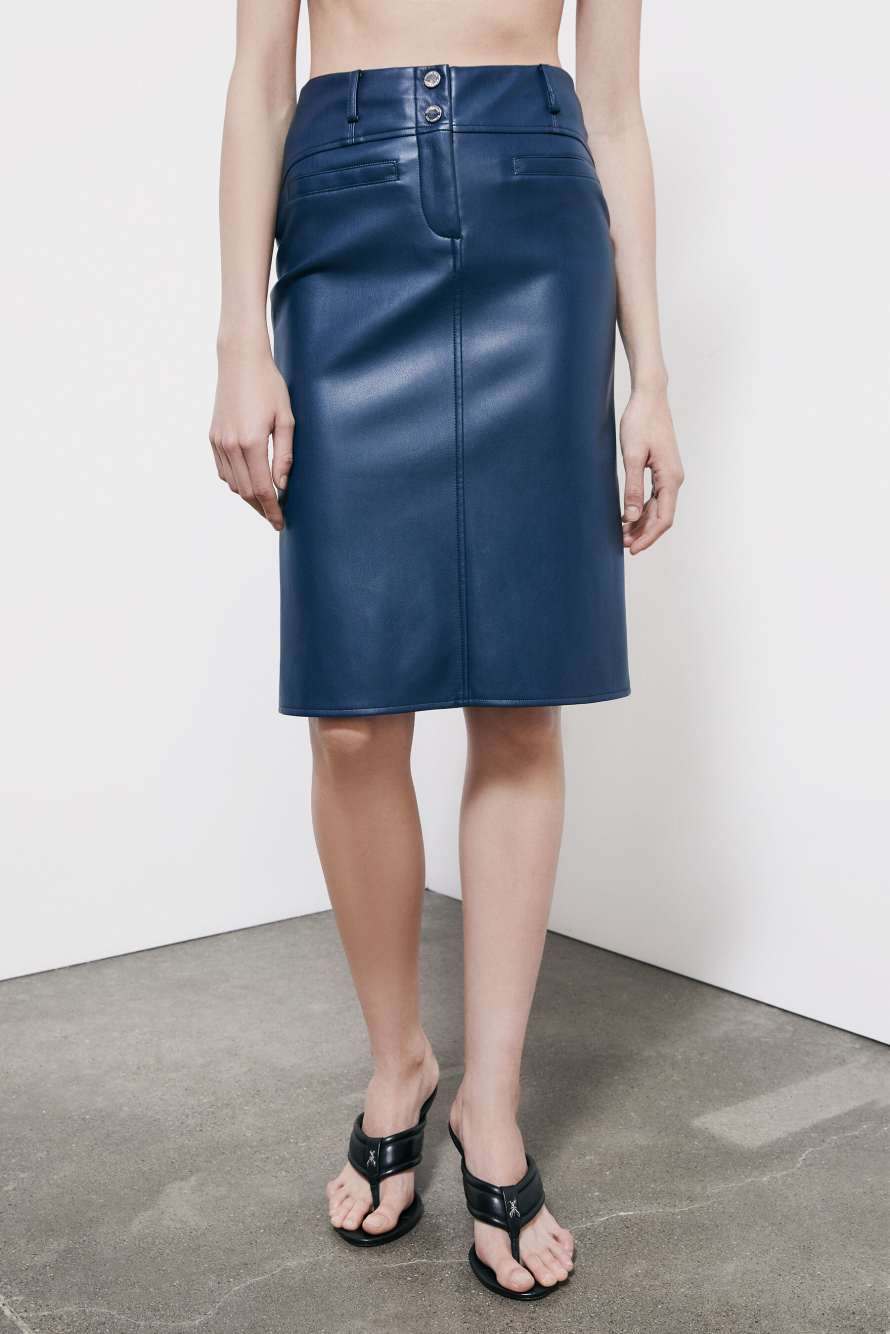 Coated midi skirt, Blue, Patrizia Pepe
