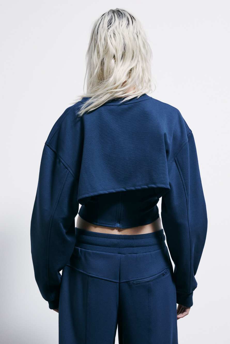 Double layer cropped bustier sweatshirt, Blue, Patrizia Pepe