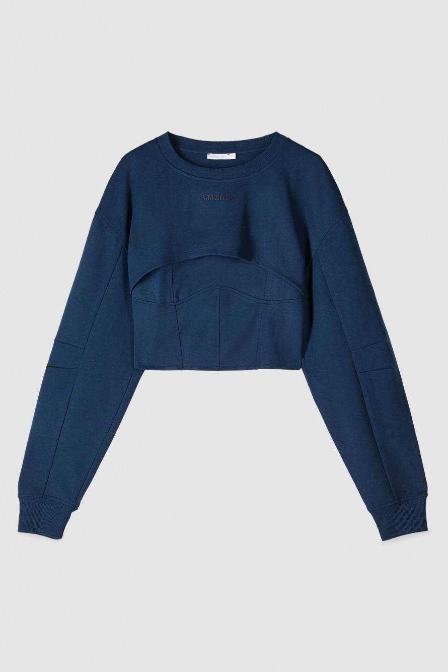 Double layer cropped bustier sweatshirt, Blue, Patrizia Pepe