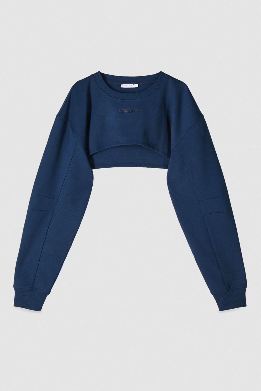 Double layer cropped bustier sweatshirt, Blue, Patrizia Pepe