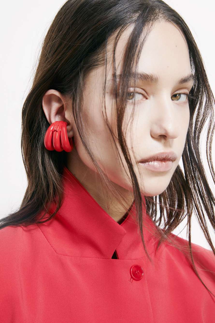 Coloured Metal Circle Earcuffs, Red, Patrizia Pepe