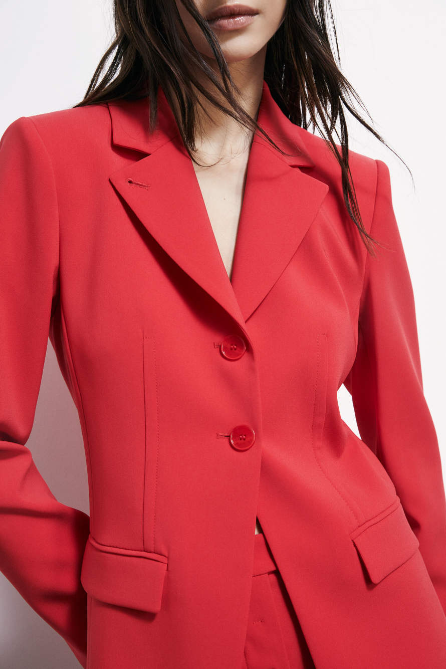 Slim tailored blazer, Red, Patrizia Pepe