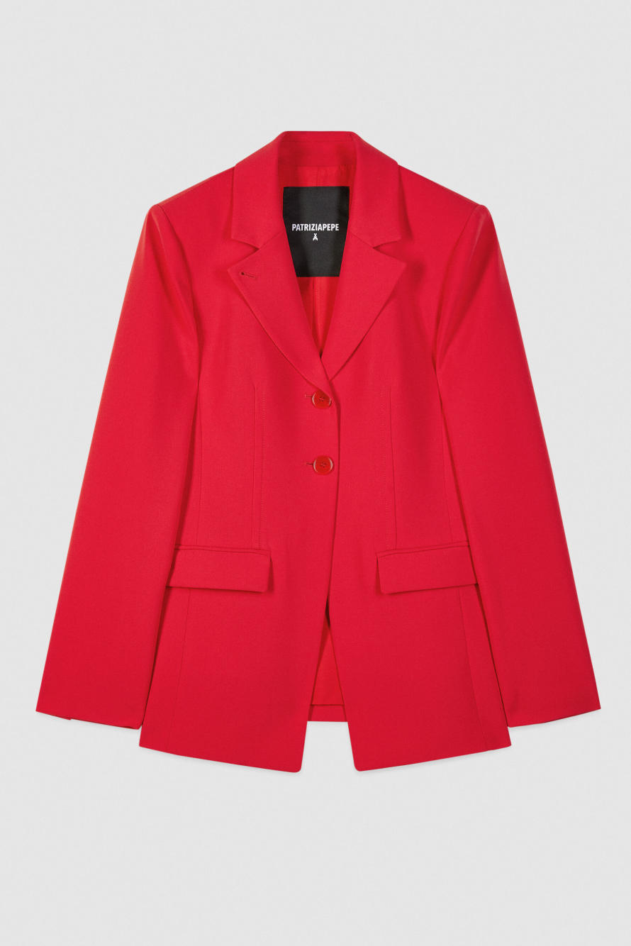 Slim tailored blazer, Red, Patrizia Pepe