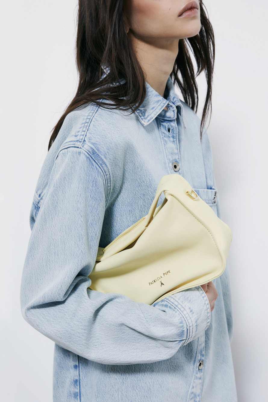 Contemporary Hobo small leather shoulder bag, Yellow, Patrizia Pepe