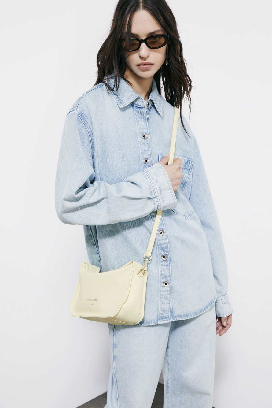 Contemporary Hobo small leather shoulder bag, Yellow, Patrizia Pepe