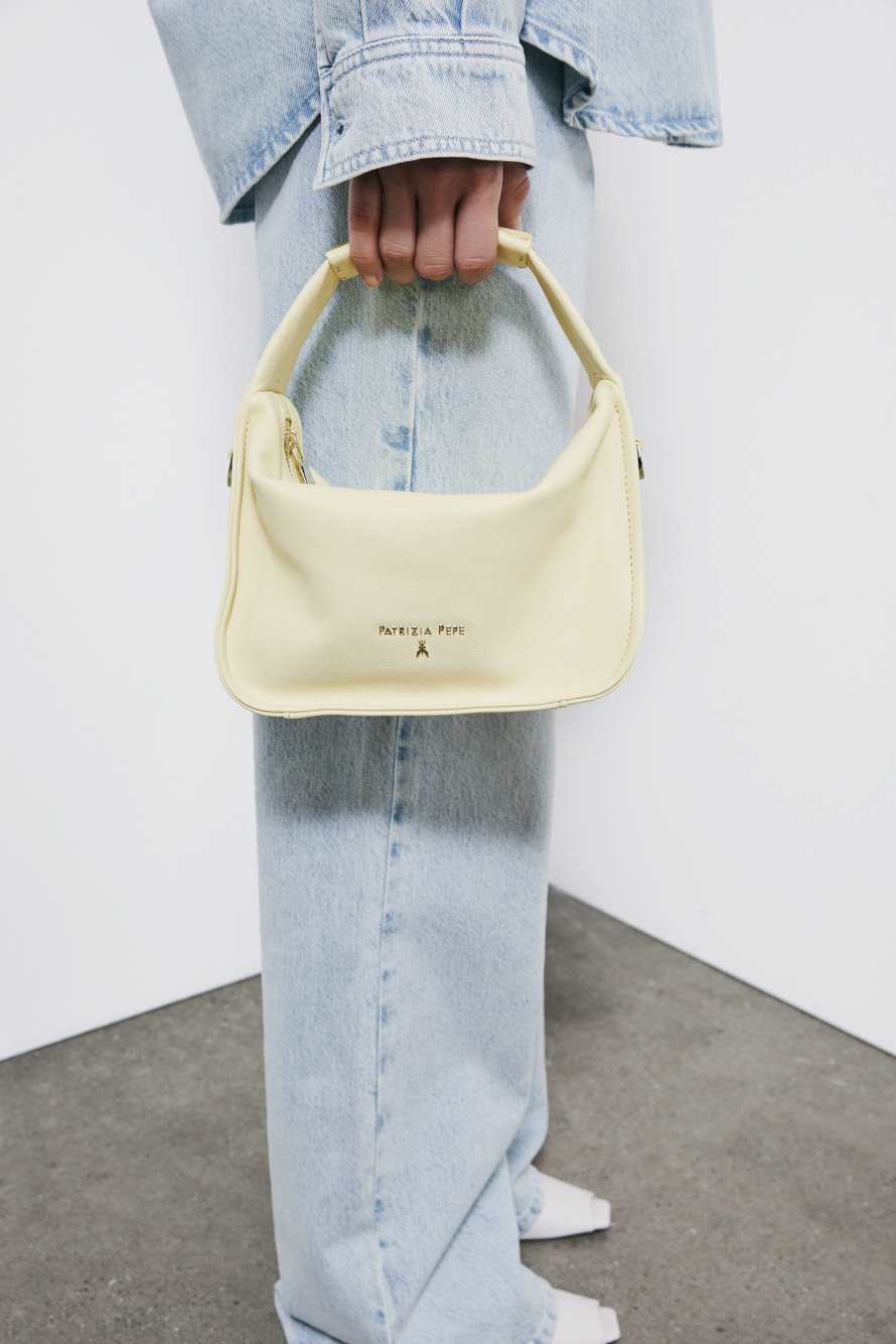 Contemporary Hobo small leather shoulder bag, Yellow, Patrizia Pepe