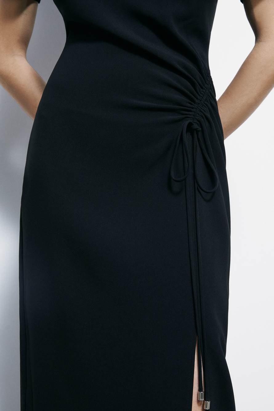 Twill midi dress with ruffle, Black, Patrizia Pepe