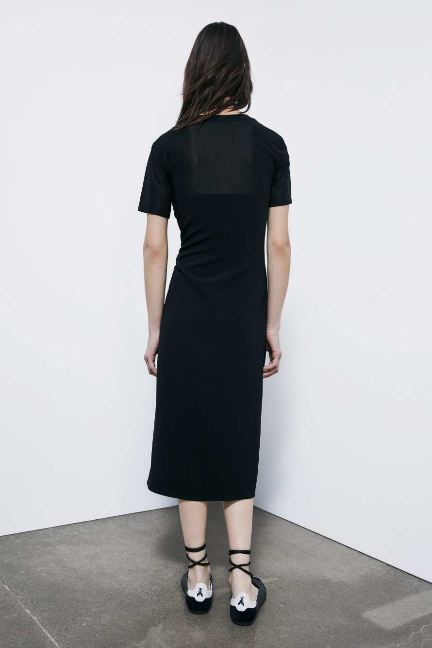 Twill midi dress with ruffle, Black, Patrizia Pepe
