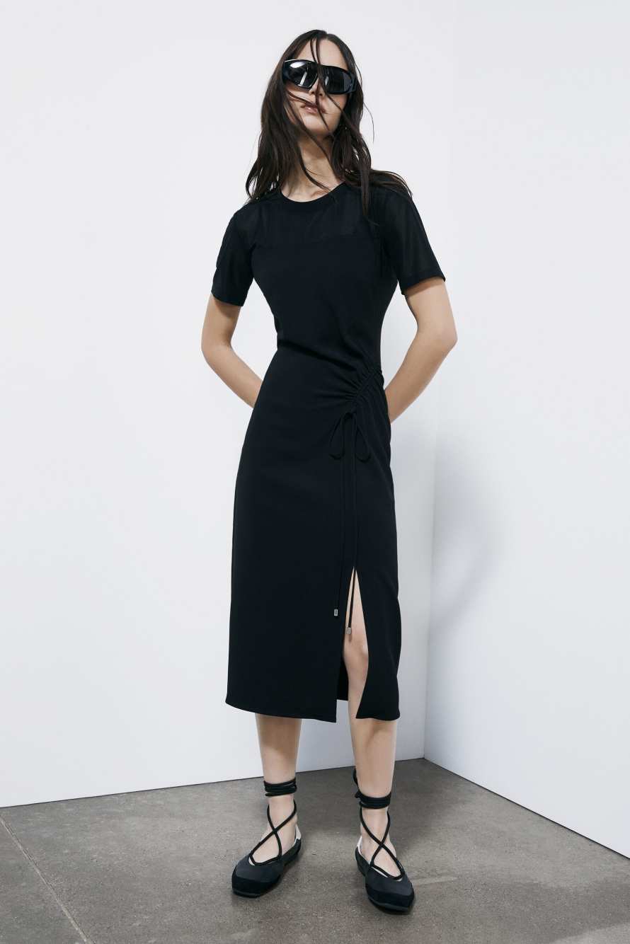 Twill midi dress with ruffle, Black, Patrizia Pepe