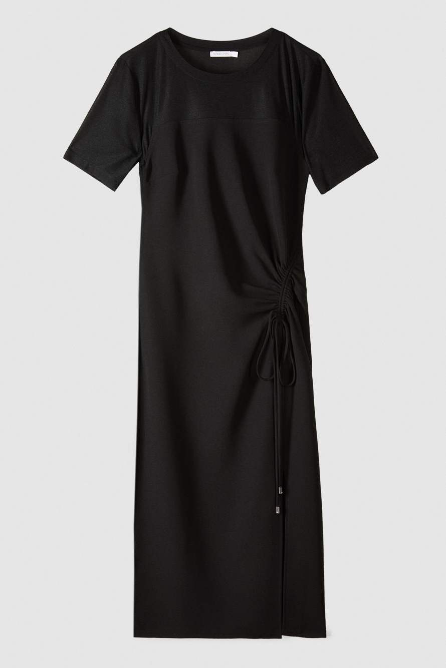 Twill midi dress with ruffle, Black, Patrizia Pepe