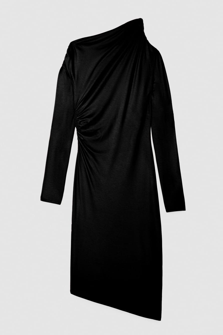Асимметричное миди-платье с драпировкой, Черный, Patrizia Pepe