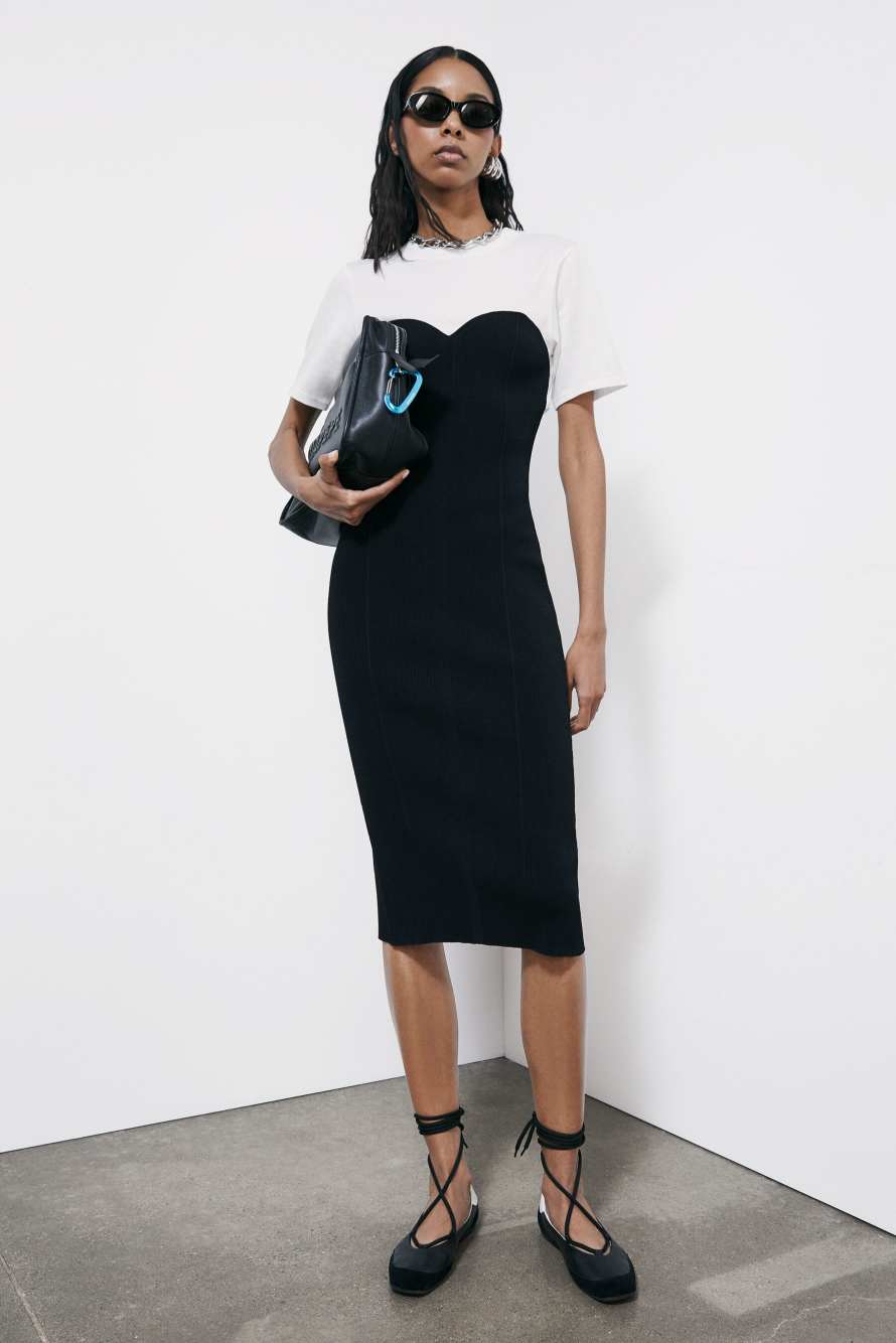 Облегающее миди-платье в резинку с футболкой, Белый/Чёрный, Patrizia Pepe