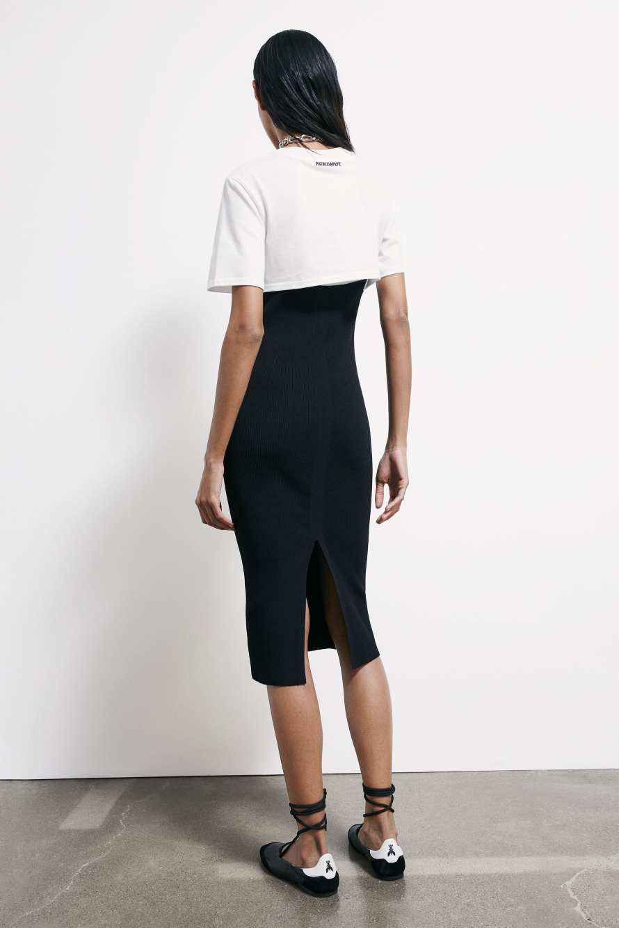 Облегающее миди-платье в резинку с футболкой, Белый/Чёрный, Patrizia Pepe