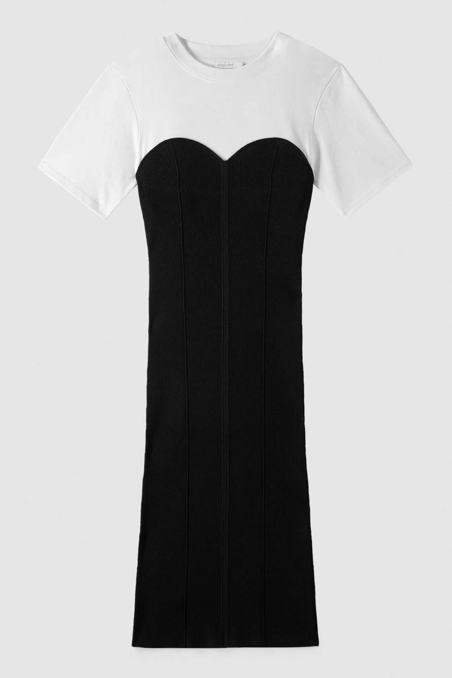 Облегающее миди-платье в резинку с футболкой, Белый/Чёрный, Patrizia Pepe