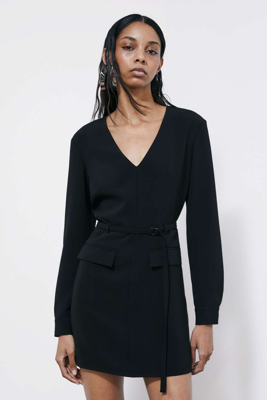 Structured mini dress with belt, Black, Patrizia Pepe
