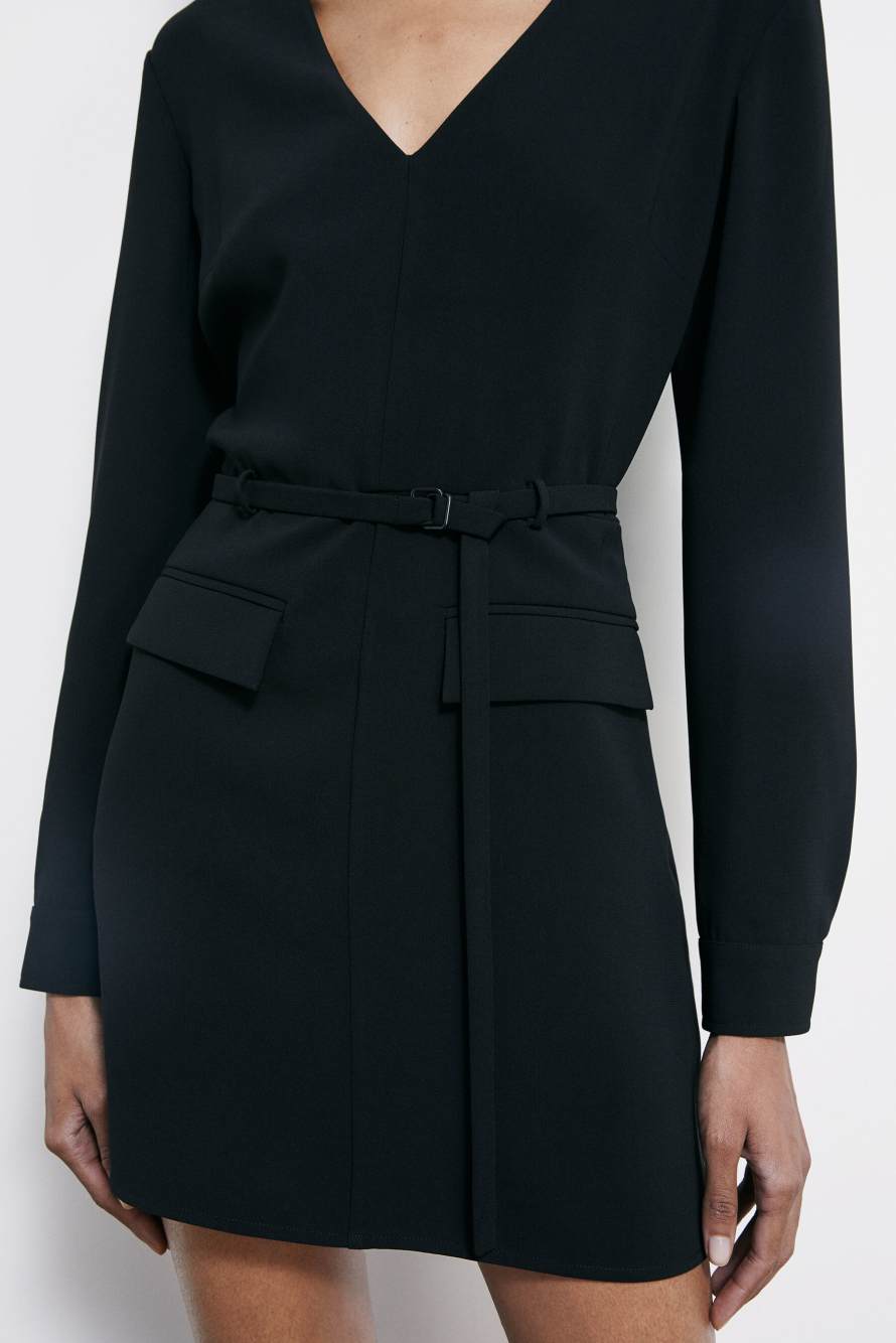 Structured mini dress with belt, Black, Patrizia Pepe