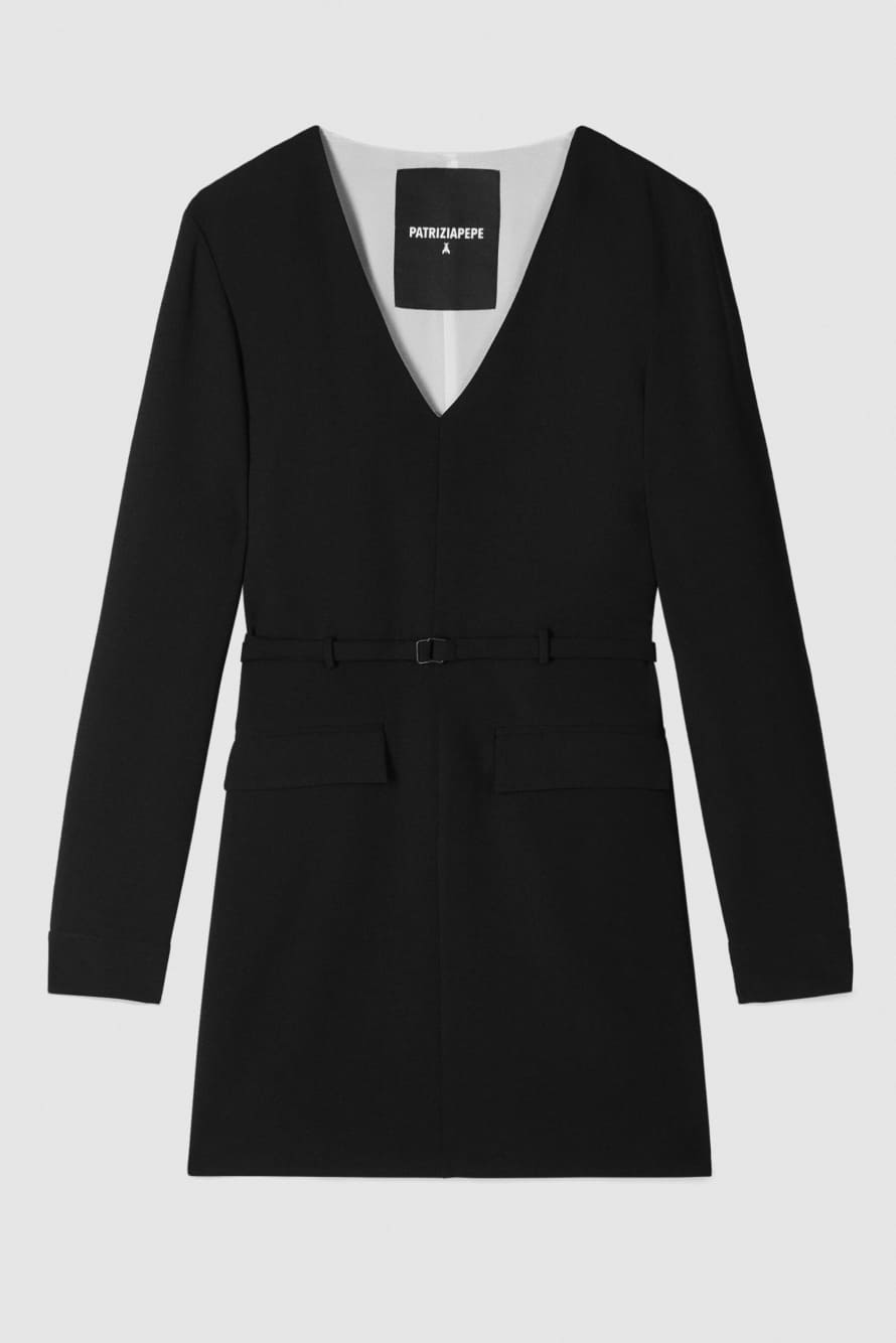 Structured mini dress with belt, Black, Patrizia Pepe