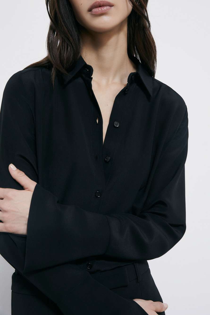 Regular fit silk crepe shirt, Black, Patrizia Pepe