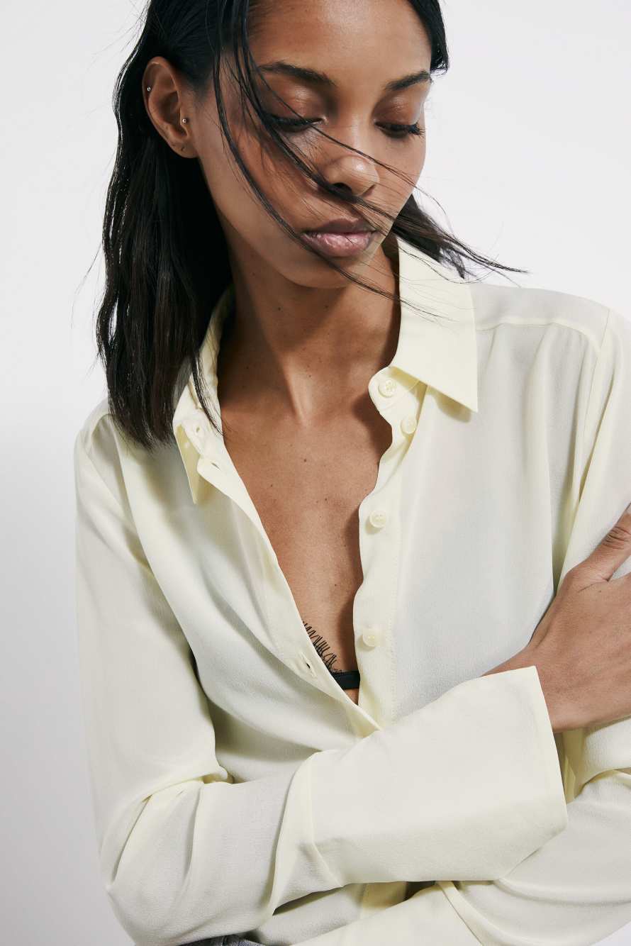 Regular fit silk crepe shirt, Yellow, Patrizia Pepe