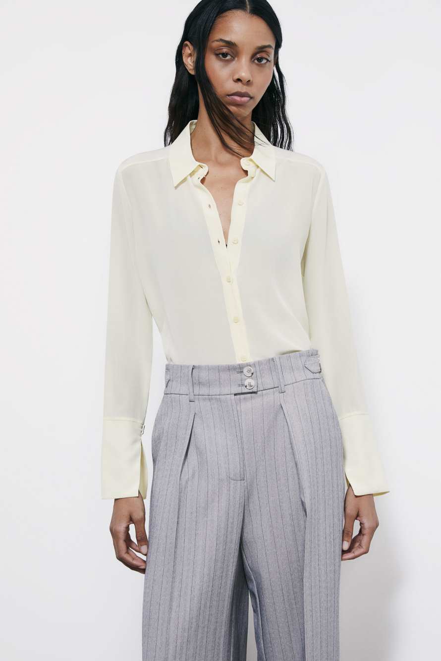 Regular fit silk crepe shirt, Yellow, Patrizia Pepe