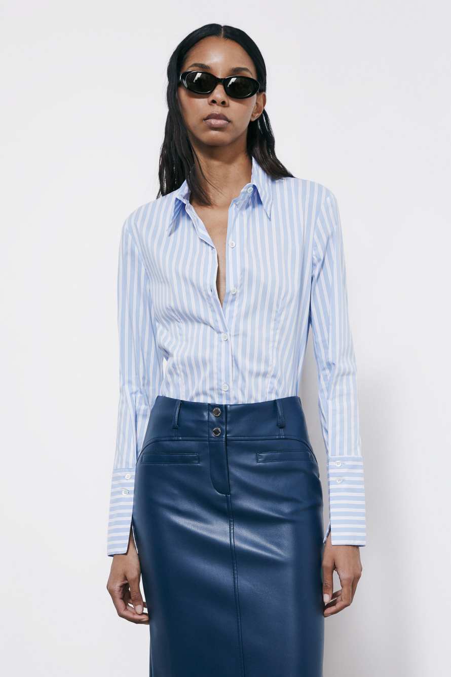 Chemise slim en popeline ray&eacute;e, Rayures, Patrizia Pepe