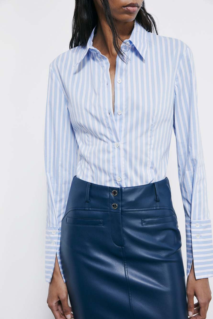 Chemise slim en popeline ray&eacute;e, Rayures, Patrizia Pepe