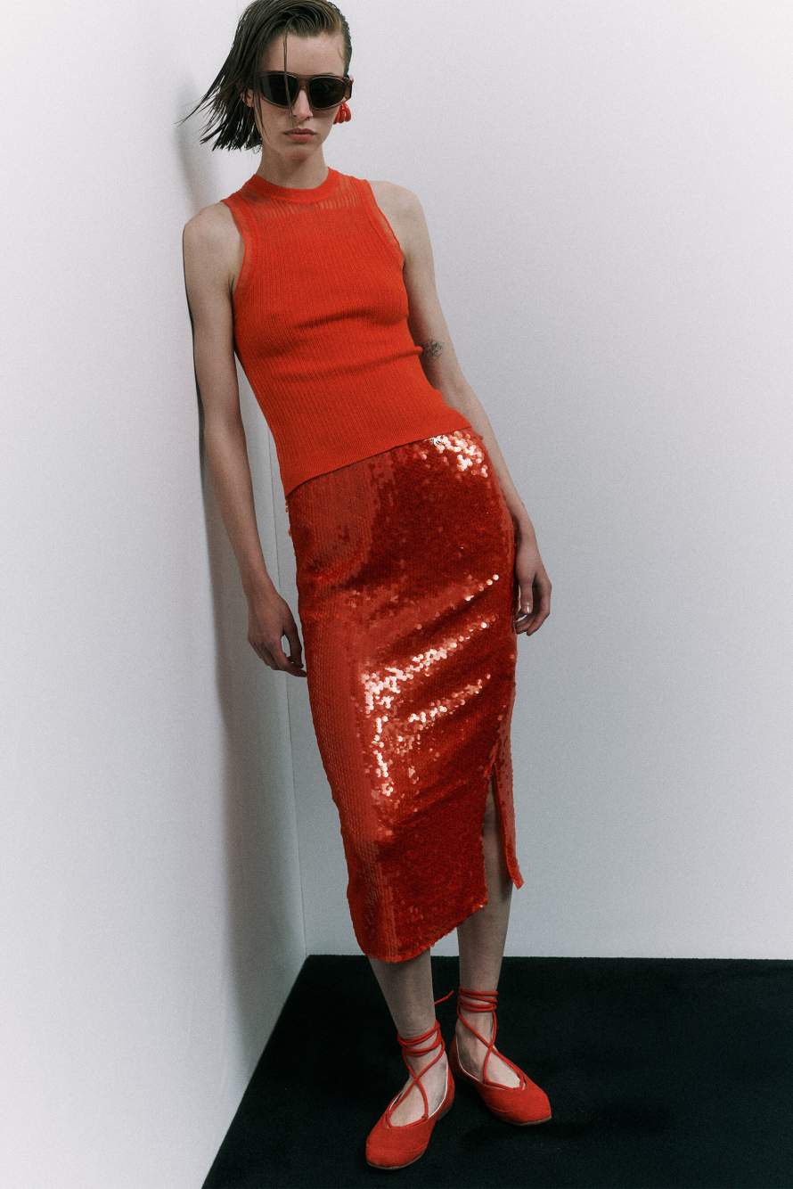 Sequin midi skirt, Red, Patrizia Pepe