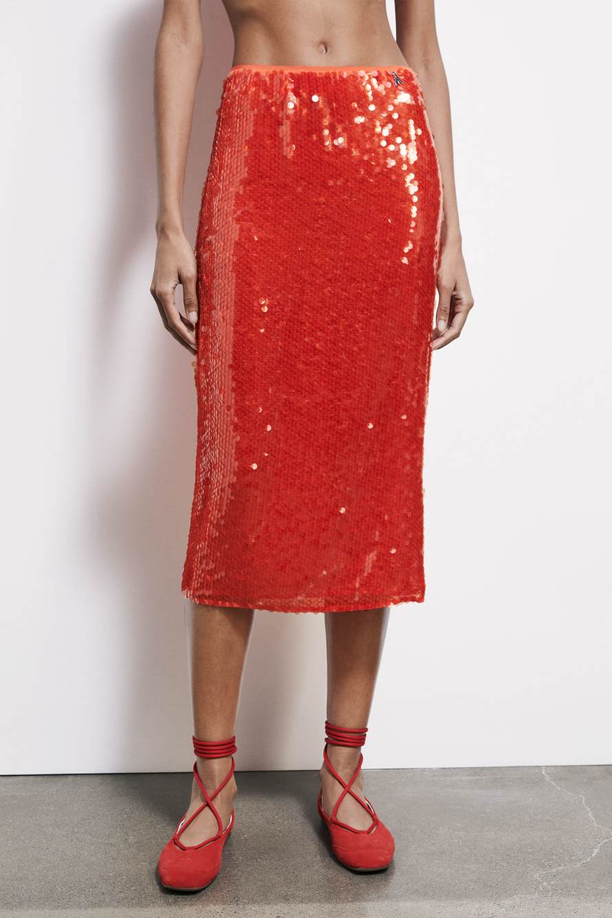 Sequin midi skirt, Red, Patrizia Pepe
