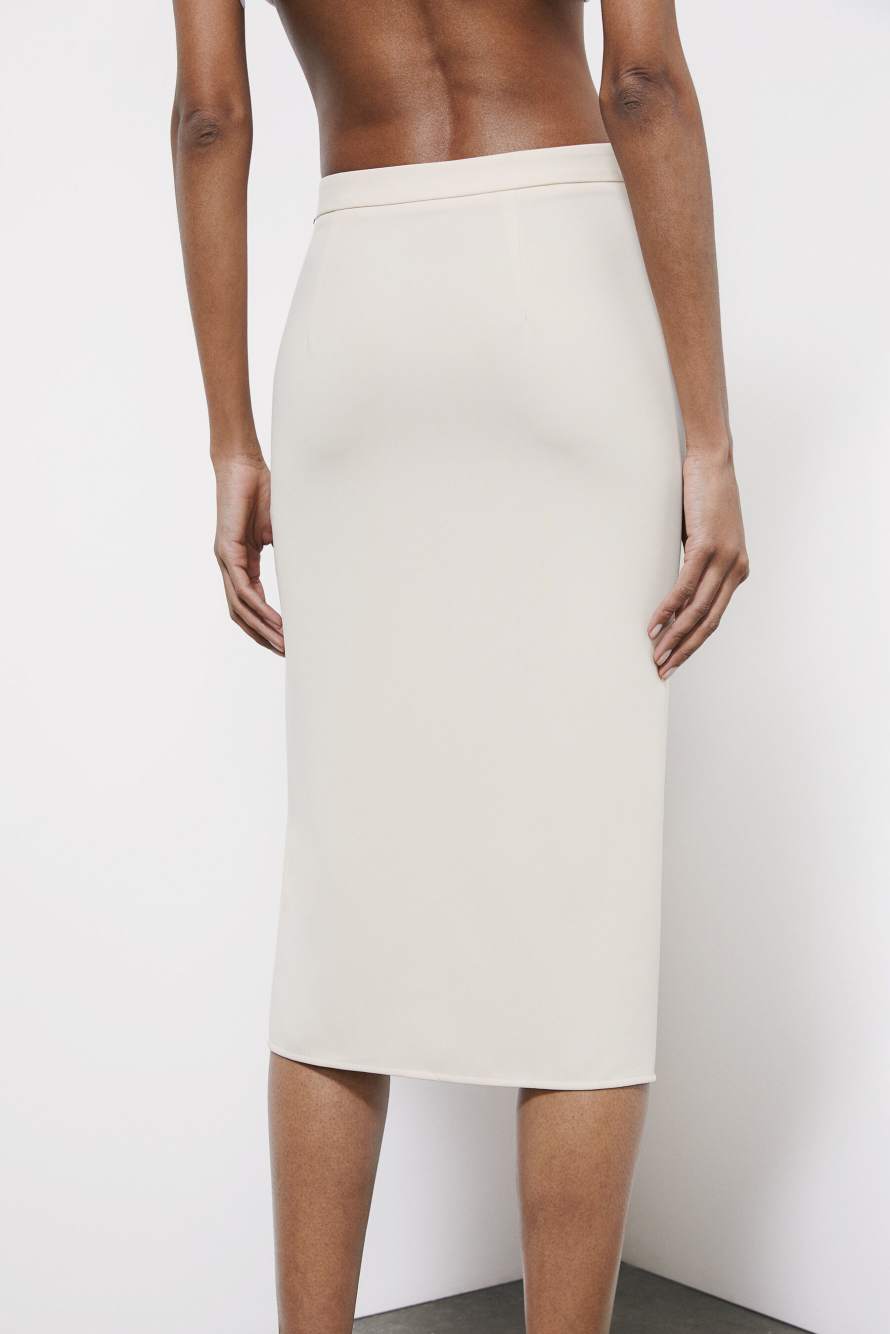 Twill midi skirt with ruffle, White, Patrizia Pepe